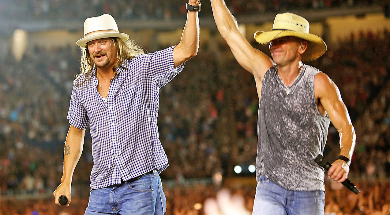 Country music star, Kenny Chesney shares stage with Kid Rock